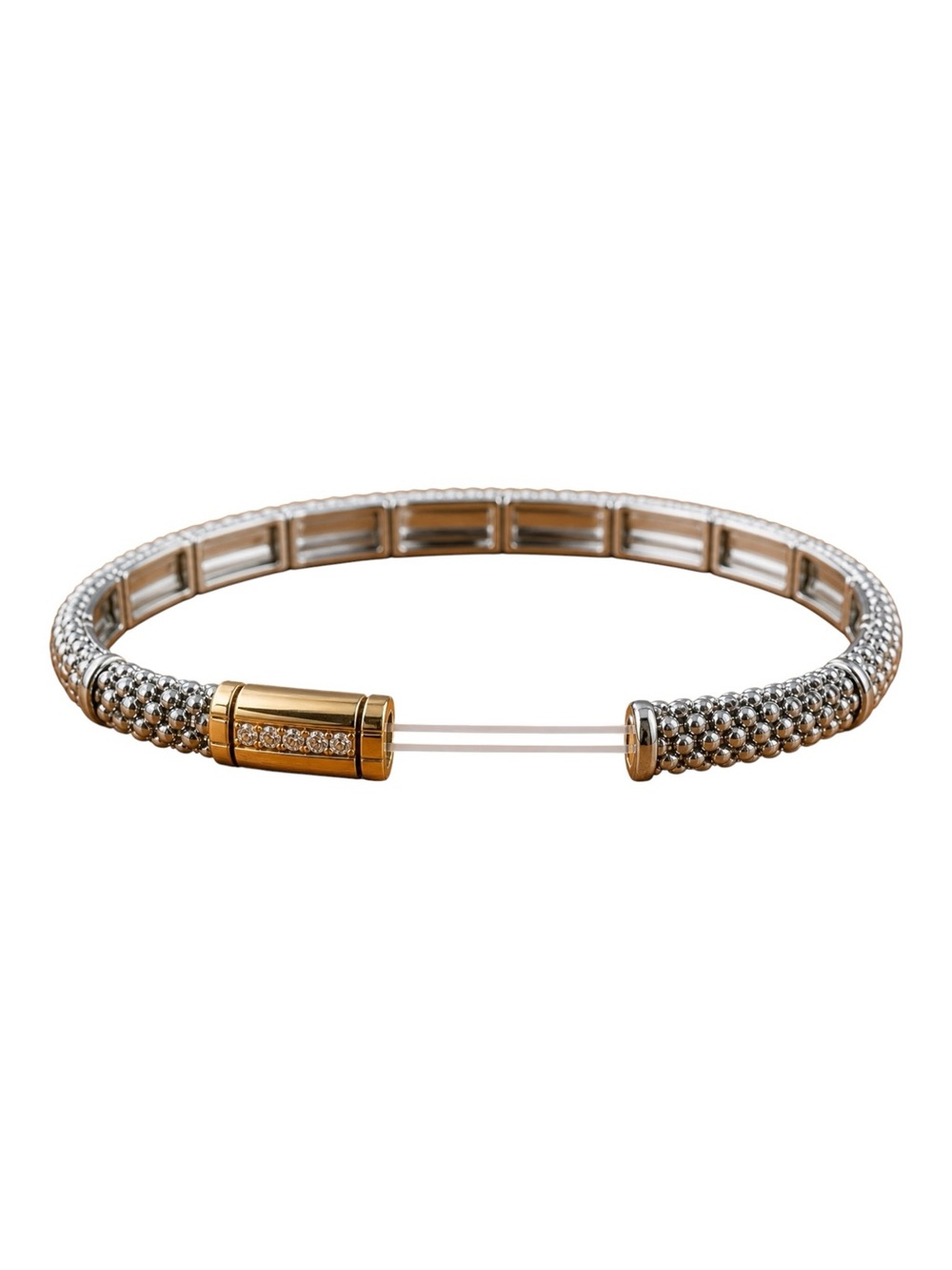 Two-Tone Silver & Gold Stretch Bangle Bracelet with Rhinestone Accents - Picture 4 of 8